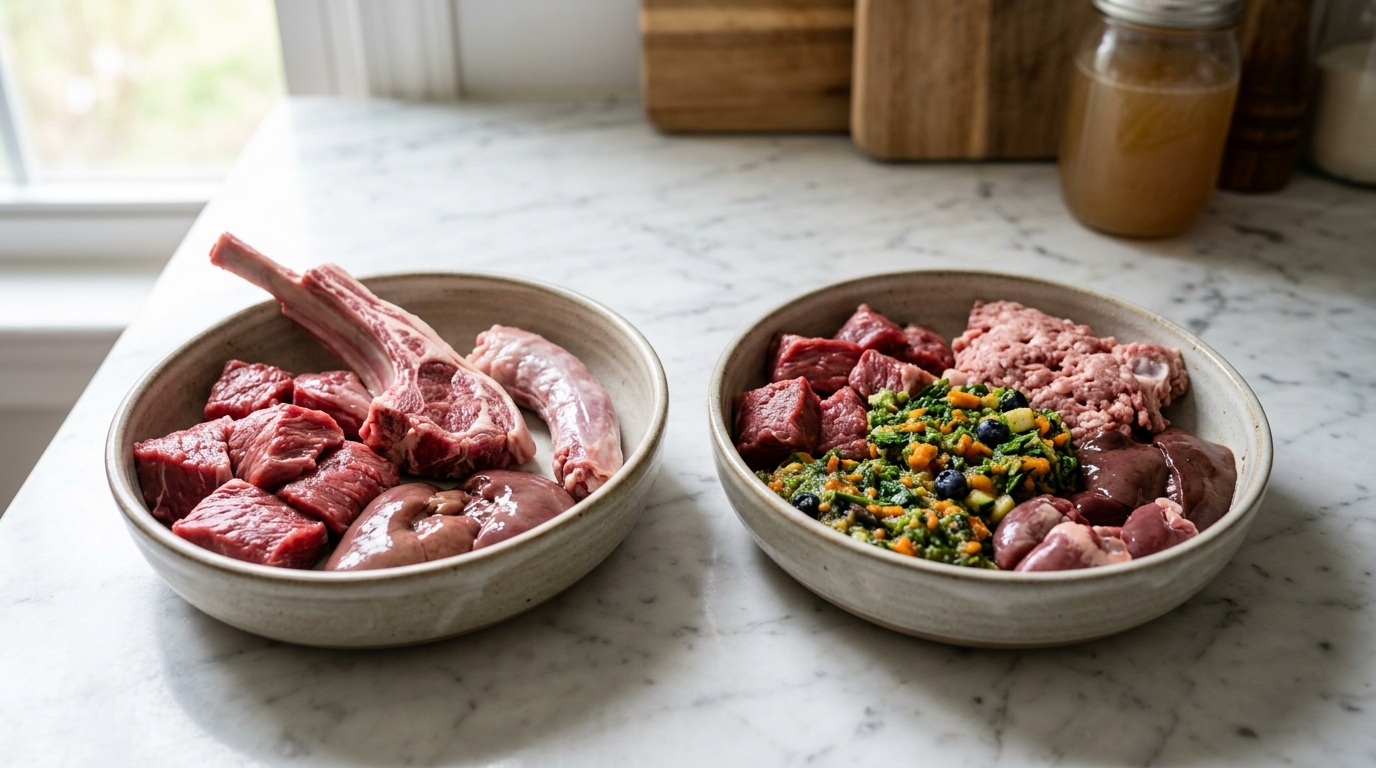 BARF vs PMR raw dog food diet comparison